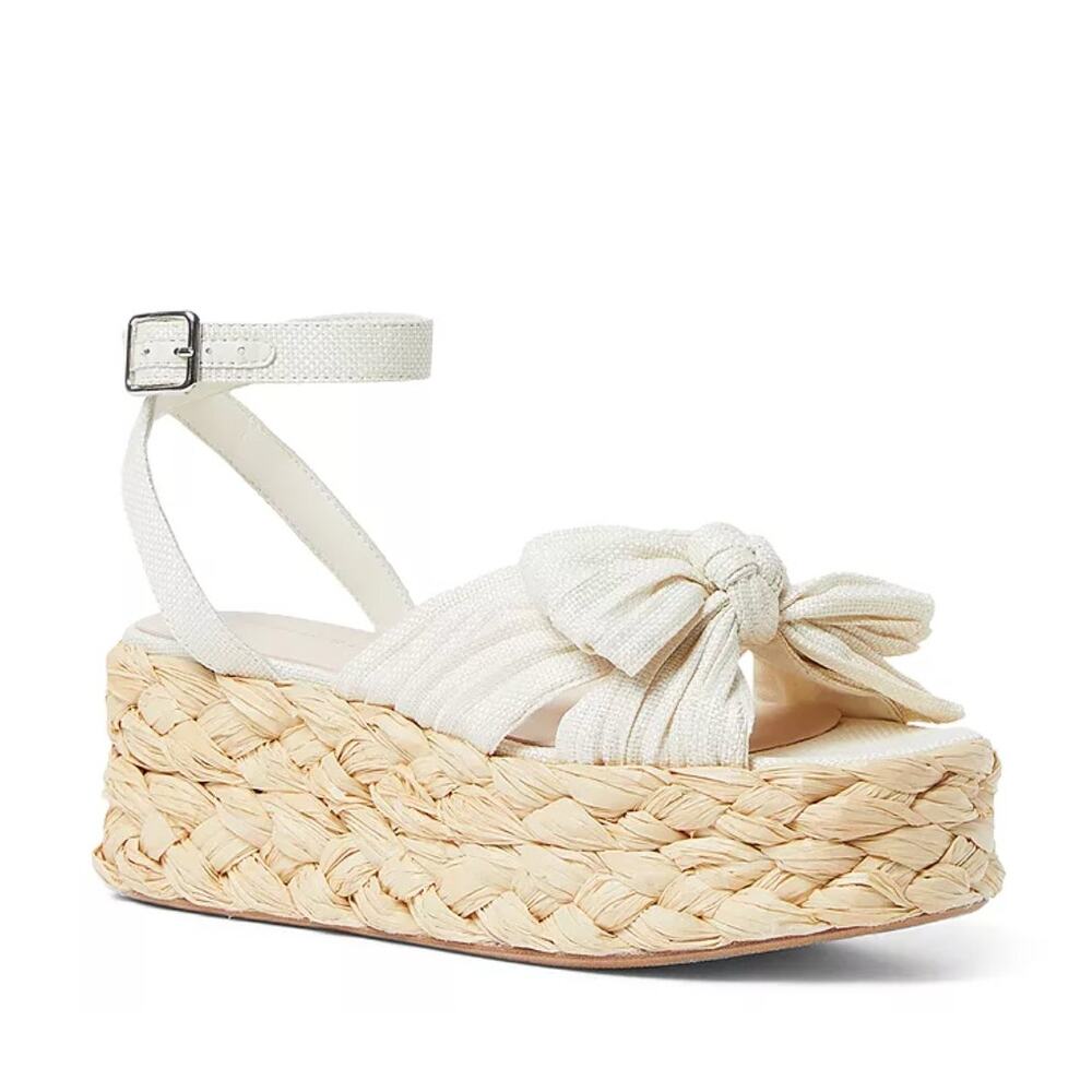 Loeffler Randall Gaby Pleated Bow Espadrille Platform Sandal White Size 11 NIB
